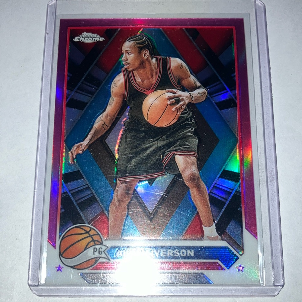 2024 Topps Chrome Allen Iverson Pink Holo Refractor 76ers Card Mint - Picture 1 of 6